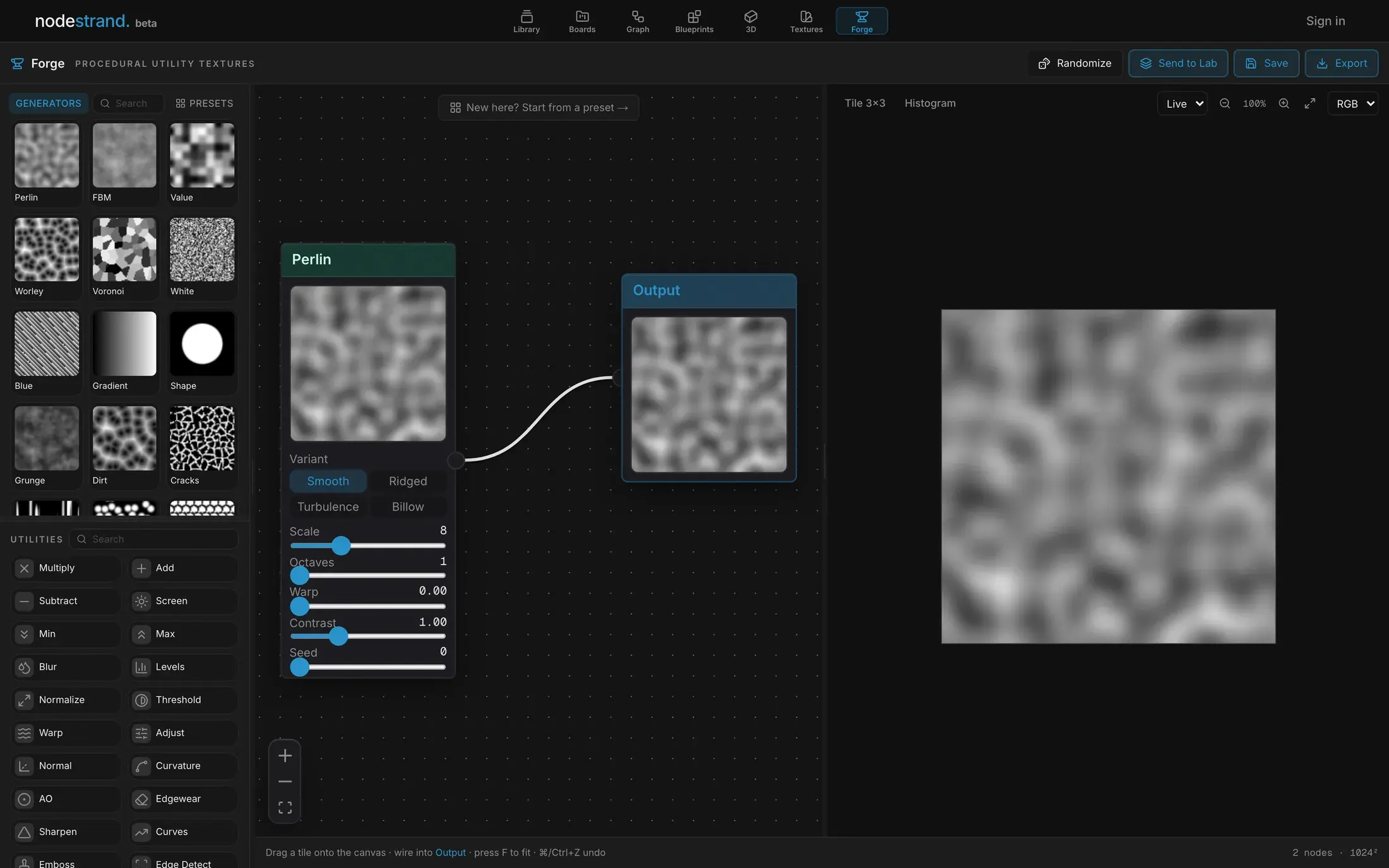 NodeStrand Forge: Generate procedural textures, node-based.