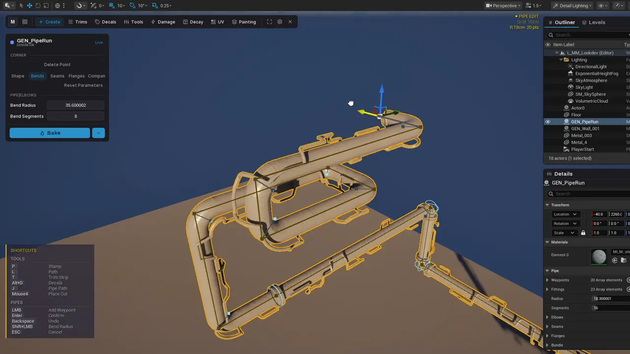 Reshaping a finished pipe run by dragging one of its points