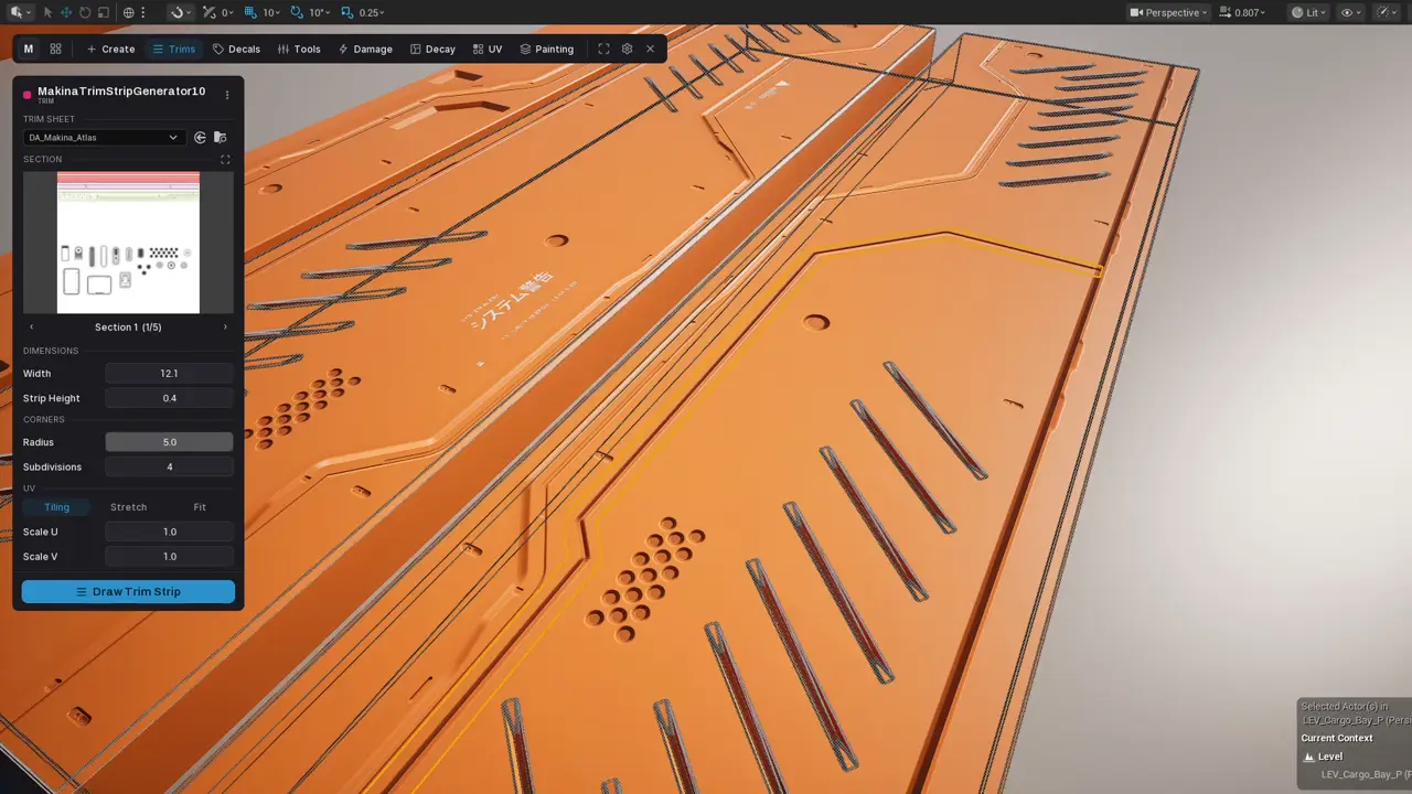 Trim strips drawn along the edges of an orange sci-fi panel